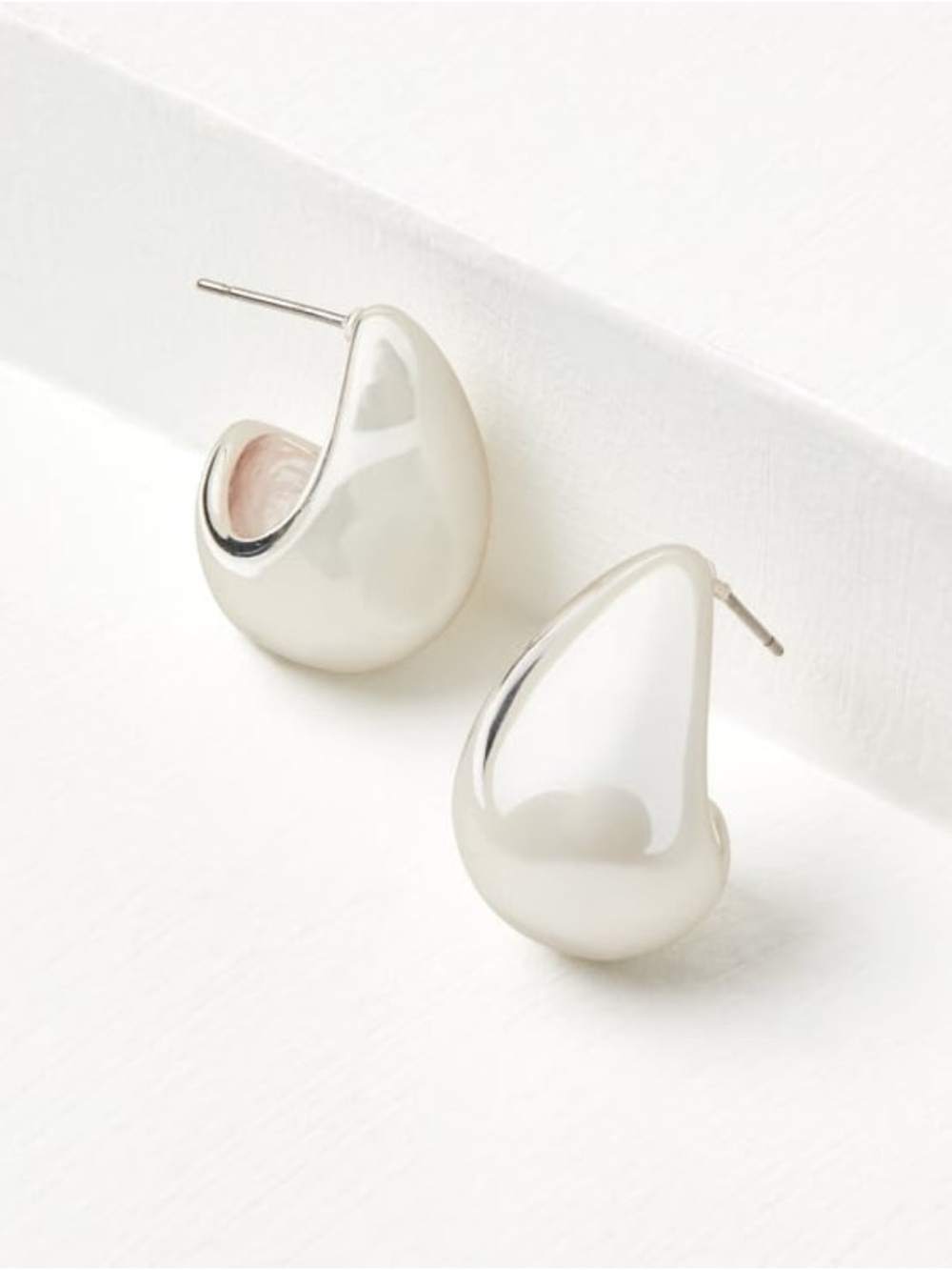 LOFT Silver Teardrop Hoop Stud Earrings — never worn!
